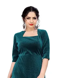 Myntra Women's New Fancy Trendy Korian Round Neck Half Sleeve Western Dress (Green) Size:-Large-thumb3