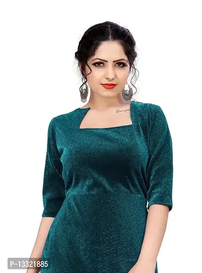 Myntra Women's New Fancy Trendy Korian Round Neck Half Sleeve Western Dress (Green) Size:-Large-thumb4