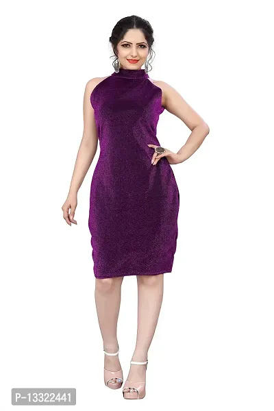 Myntra Women's New Fancy Trendy Korian Mandarin Collar Sleeveless Western Dress (Purple) Size:-XX-Large