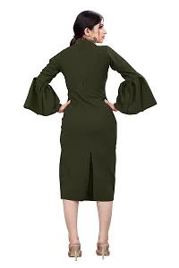 Myntra Women's New Fancy Trendy Lycra Mandarin Collar 3/4 Sleeve Western Dress (Green) Size:-Medium-thumb2
