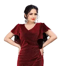 Myntra Women's New Fancy Trendy Korian V-Neck Cap Sleeve Western Dress (Red) Size:-Large-thumb3