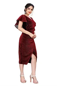 Myntra Women's New Fancy Trendy Korian V-Neck Cap Sleeve Western Dress (Red) Size:-Large-thumb1