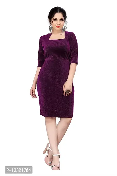 Myntra Women's New Fancy Trendy Korian Round Neck Half Sleeve Western Dress (Purple) Size:-Small-thumb0