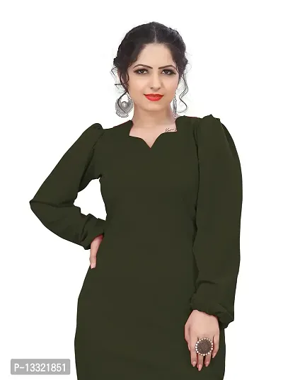 Myntra Women's New Fancy Trendy Lycra V-Neck Full Sleeve Western Dress (Green) Size:-X-Large-thumb4