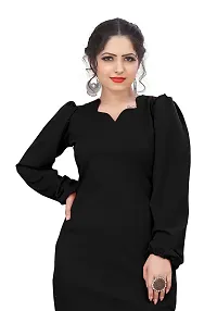 Myntra Women's New Fancy Trendy Lycra V-Neck Full Sleeve Western Dress (Black) Size:-Large-thumb3