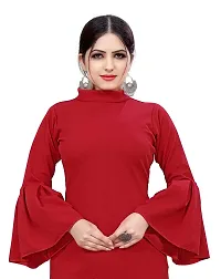 Myntra Women's New Fancy Trendy Lycra Mandarin Collar 3/4 Sleeve Western Dress (Red) Size:-X-Large-thumb3