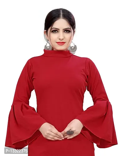 Myntra Women's New Fancy Trendy Lycra Mandarin Collar 3/4 Sleeve Western Dress (Red) Size:-X-Large-thumb4