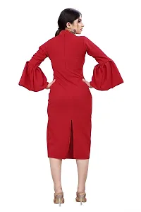 Myntra Women's New Fancy Trendy Lycra Mandarin Collar 3/4 Sleeve Western Dress (Red) Size:-X-Large-thumb2