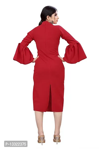 Myntra Women's New Fancy Trendy Lycra Mandarin Collar 3/4 Sleeve Western Dress (Red) Size:-X-Large-thumb3