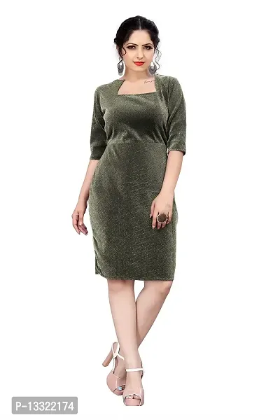 Myntra Women's New Fancy Trendy Korian Round Neck Half Sleeve Western Dress (Gold) Size:-Large