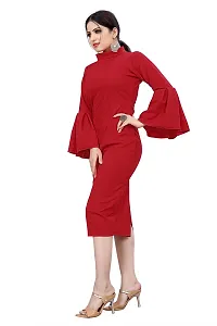 Myntra Women's New Fancy Trendy Lycra Mandarin Collar 3/4 Sleeve Western Dress (Red) Size:-X-Large-thumb1