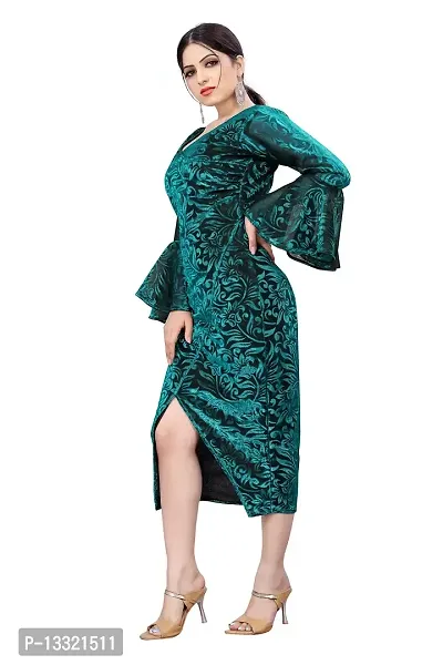 Myntra Women's New Fancy Trendy Delta V-Neck Full Sleeve Western Dress (Green) Size:-Large-thumb2