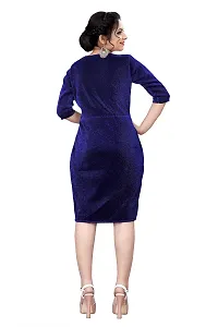 Myntra Women's New Fancy Trendy Korian Round Neck Half Sleeve Western Dress (Blue) Size:-Large-thumb2