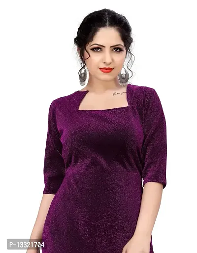 Myntra Women's New Fancy Trendy Korian Round Neck Half Sleeve Western Dress (Purple) Size:-Small-thumb4