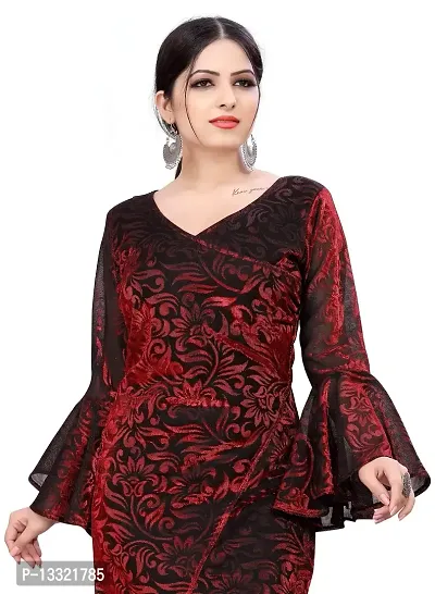 Buy Myntra Women's New Fancy Trendy Korian V-Neck Cap Sleeve Western Dress  (Red) Size:-Large Online In India At Discounted Prices