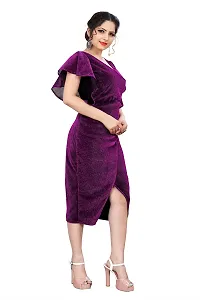 Myntra Women's New Fancy Trendy Korian V-Neck Cap Sleeve Western Dress (Purple) Size:-Small-thumb1