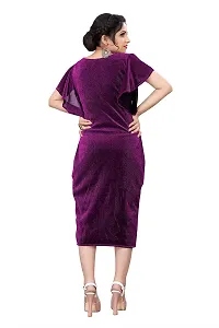 Myntra Women's New Fancy Trendy Korian V-Neck Cap Sleeve Western Dress (Purple) Size:-Small-thumb2