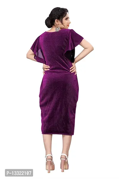 Myntra Women's New Fancy Trendy Korian V-Neck Cap Sleeve Western Dress (Purple) Size:-Small-thumb3