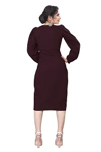 Myntra Women's New Fancy Trendy Lycra V-Neck Full Sleeve Western Dress (Maroon) Size:-XX-Large-thumb2