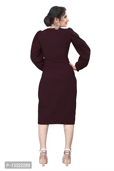 Myntra Women's New Fancy Trendy Lycra V-Neck Full Sleeve Western Dress (Maroon) Size:-XX-Large-thumb3