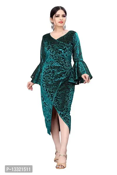 Myntra Women's New Fancy Trendy Delta V-Neck Full Sleeve Western Dress (Green) Size:-Large-thumb0