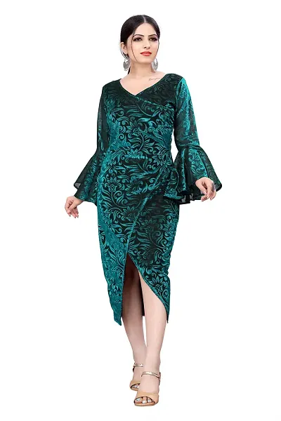 Myntra Women's New Fancy Trendy Delta V-Neck Full Sleeve Western Dress