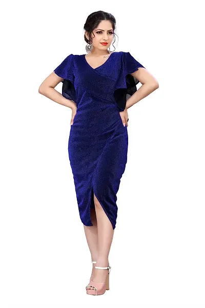 Myntra Women's New Fancy Trendy Korian V-Neck Cap Sleeve Western Dress