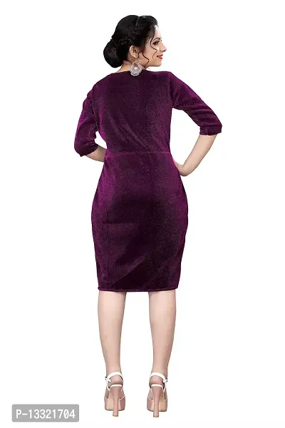 Myntra Women's New Fancy Trendy Korian Round Neck Half Sleeve Western Dress (Purple) Size:-Small-thumb3