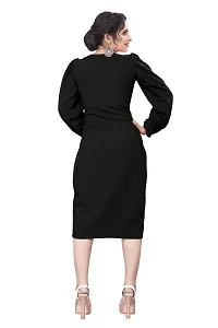 Myntra Women's New Fancy Trendy Lycra V-Neck Full Sleeve Western Dress (Black) Size:-Large-thumb2