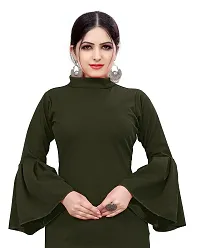 Myntra Women's New Fancy Trendy Lycra Mandarin Collar 3/4 Sleeve Western Dress (Green) Size:-Medium-thumb3