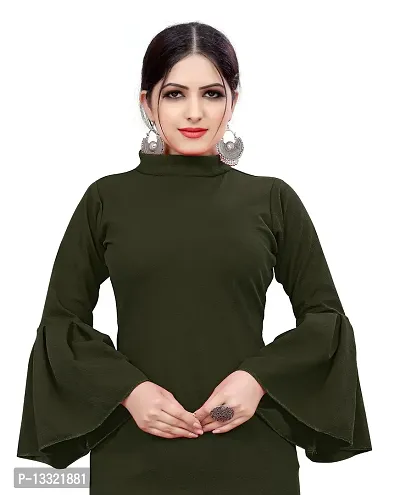 Myntra Women's New Fancy Trendy Lycra Mandarin Collar 3/4 Sleeve Western Dress (Green) Size:-Medium-thumb4