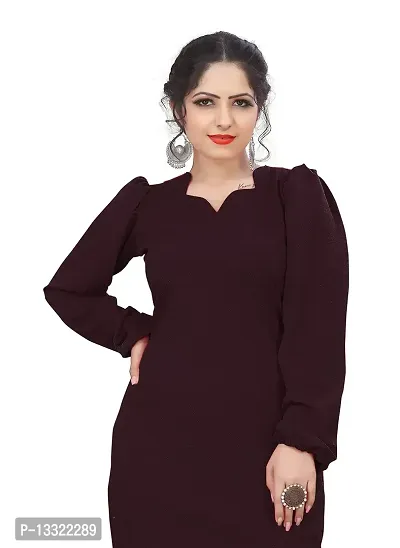 Myntra Women's New Fancy Trendy Lycra V-Neck Full Sleeve Western Dress (Maroon) Size:-XX-Large-thumb4