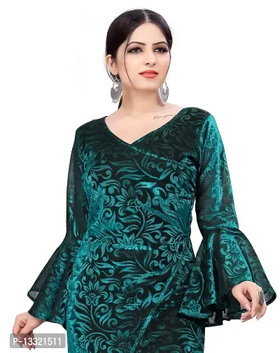 Myntra Women's New Fancy Trendy Delta V-Neck Full Sleeve Western Dress (Green) Size:-Large-thumb4