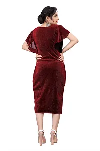 Myntra Women's New Fancy Trendy Korian V-Neck Cap Sleeve Western Dress (Red) Size:-Large-thumb2