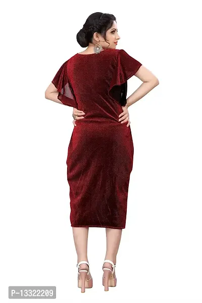 Myntra Women's New Fancy Trendy Korian V-Neck Cap Sleeve Western Dress (Red) Size:-Large-thumb3