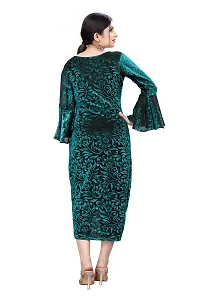 Myntra Women's New Fancy Trendy Delta V-Neck Full Sleeve Western Dress (Green) Size:-Large-thumb2