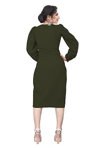 Myntra Women's New Fancy Trendy Lycra V-Neck Full Sleeve Western Dress (Green) Size:-X-Large-thumb2