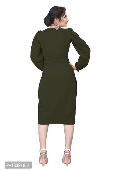 Myntra Women's New Fancy Trendy Lycra V-Neck Full Sleeve Western Dress (Green) Size:-X-Large-thumb3