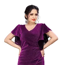 Myntra Women's New Fancy Trendy Korian V-Neck Cap Sleeve Western Dress (Purple) Size:-Small-thumb3