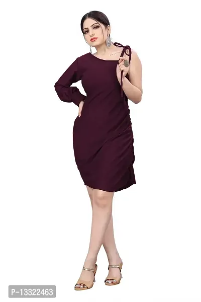 Myntra Women's New Fancy Trendy Lycra One Shoulder Sleeveless Western Dress (Maroon) Size:-Large