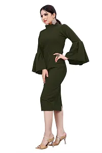 Myntra Women's New Fancy Trendy Lycra Mandarin Collar 3/4 Sleeve Western Dress (Green) Size:-Medium-thumb1