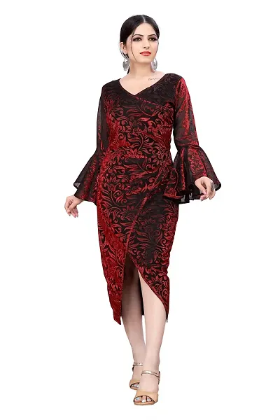 Myntra Women's New Fancy Trendy Delta V-Neck Full Sleeve Western Dress