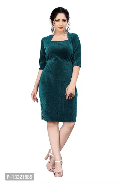 Myntra Women's New Fancy Trendy Korian Round Neck Half Sleeve Western Dress (Green) Size:-Large