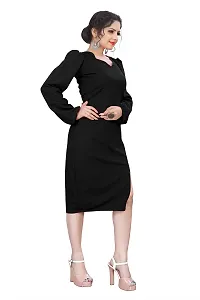 Myntra Women's New Fancy Trendy Lycra V-Neck Full Sleeve Western Dress (Black) Size:-Large-thumb1