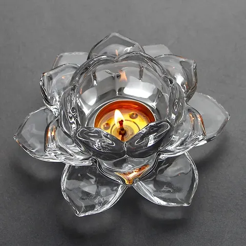 UNPEX Crystal Glass Lotus Candle Holders Creative Decoration for Home Decoration Tealight Holders Wedding Gift Idea Glass Lotus Flower Tea Light Candle Holder, Pack of 1 Glass Candle Holder