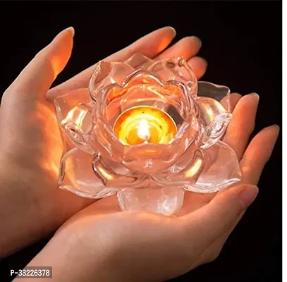 Candle Holder Crystal Glass Lotus Flower | Candle Holder | Glass Tealight Candle | Candle Holder White  Pack Of 1-thumb3