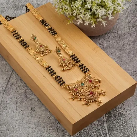 Stylish Fancy Designer Brass Pack Of 1 Mangalsutra With 1 Pair Earrings Jewellery Set For Women