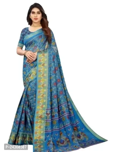 VEEKEEDA Women's Brasso 5.5 Meter Saree with 0.8 Meter Unstitched Blouse Piece (Rama)-thumb0