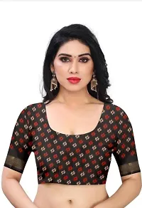 VEEKEEDA Women's Brasso 5.5 Meter Saree with 0.8 Meter Unstitched Blouse Piece (Black)-thumb3