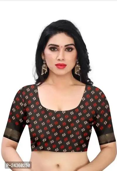 VEEKEEDA Women's Brasso 5.5 Meter Saree with 0.8 Meter Unstitched Blouse Piece (Black)-thumb4